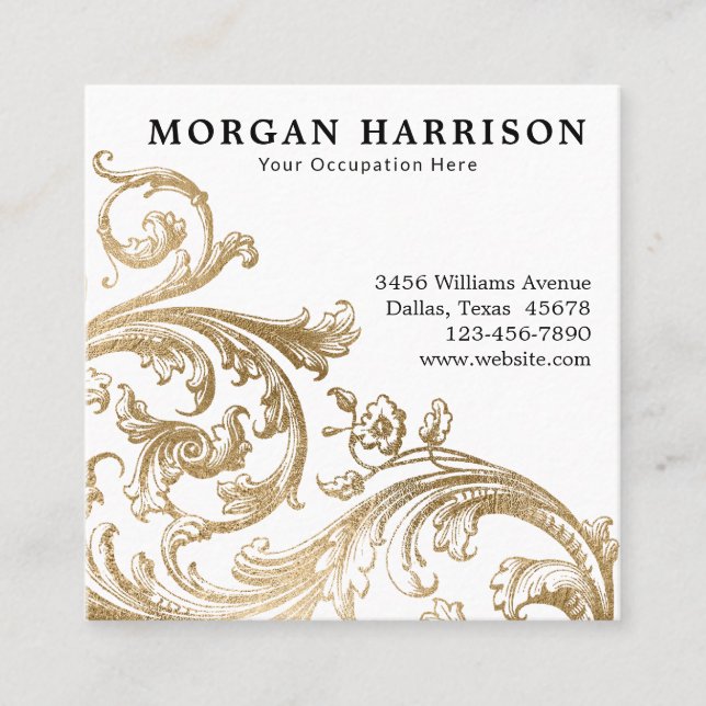 Carte De Visite Carré Gold Damask Baroque Swirl (Devant)