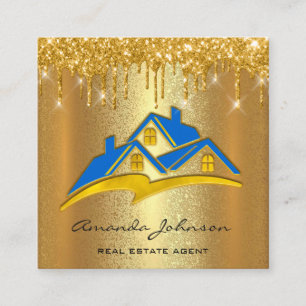 Carte De Visite Carré Gold Drivers Blue Logo House Real Estate Agent