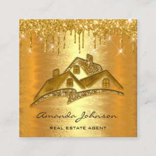 Carte De Visite Carré Gold Drives Logo House Real Estate Agent VIP