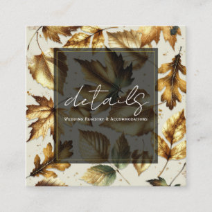 Carte De Visite Carré Gold Feuille Almond Beige Black Mariage de automne
