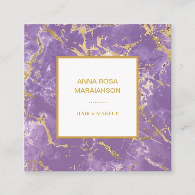 Carte De Visite Carré *~* Gold Foil Lavender Marbre Moderne Luxe Girly (Devant)