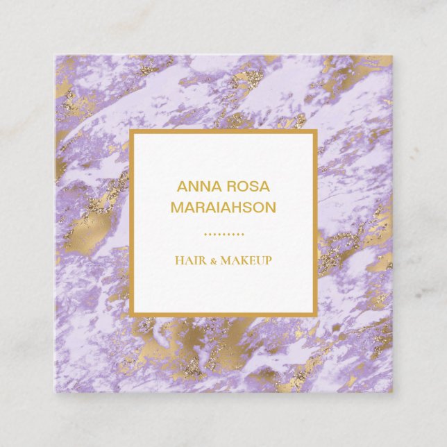Carte De Visite Carré *~* Gold Foil Luxe Lavender Marble Modern Girl (Devant)