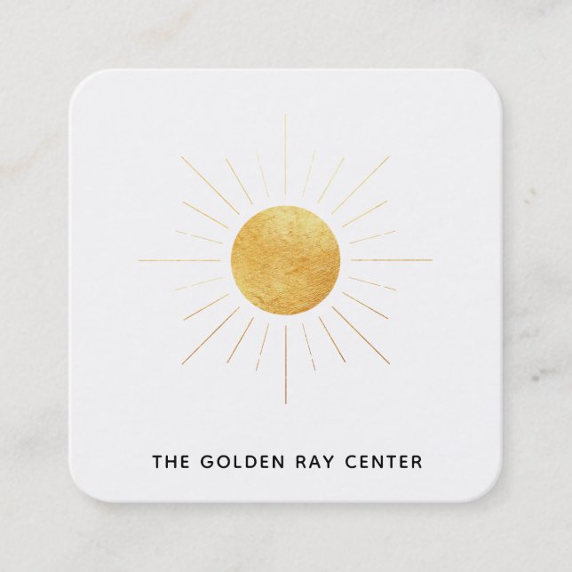 Carte De Visite Carré *~* Gold Foil Sun & Golden Rays Centre Spirituel (Devant)