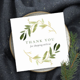 CARTE DE VISITE CARRÉ GOLD GREEN KRAFT FOLIAGE WREATT MERCI LOGO
