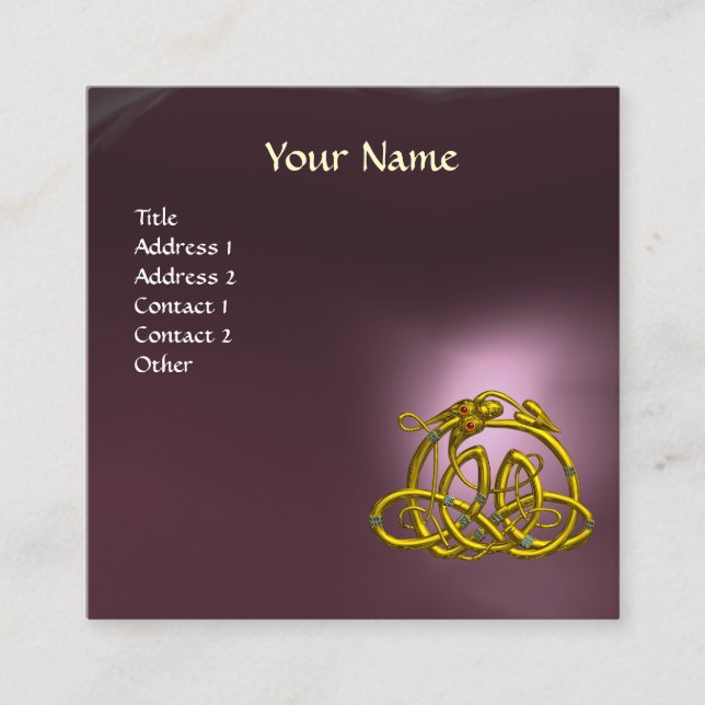 CARTE DE VISITE CARRÉ GOLD HYPER DRAGON CELTIC KNOTS PURPLE GEM MONOGRAM (Devant)