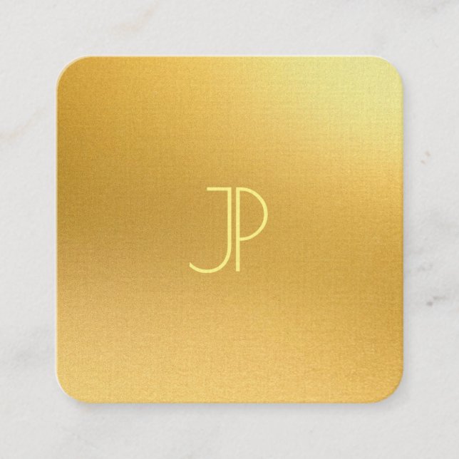 Carte De Visite Carré Gold Look Modèle Élégant Monogramme Luxueux (Devant)