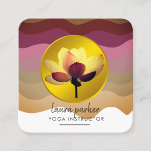 Carte De Visite Carré Gold Lotus Flower Yoga Instructeur Aquarelle Art
