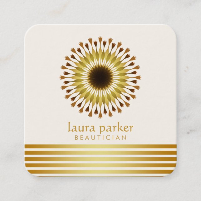 Carte De Visite Carré Gold Lotus Flower Yoga Méditation Spa de santé (Devant)