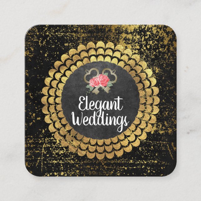 Carte De Visite Carré Gold Luxe élégant Floral et Keys (Devant)