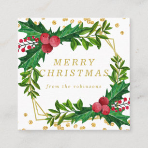 Carte De Visite Carré Gold Red Family Joyeux Noël Holly Parties scintil