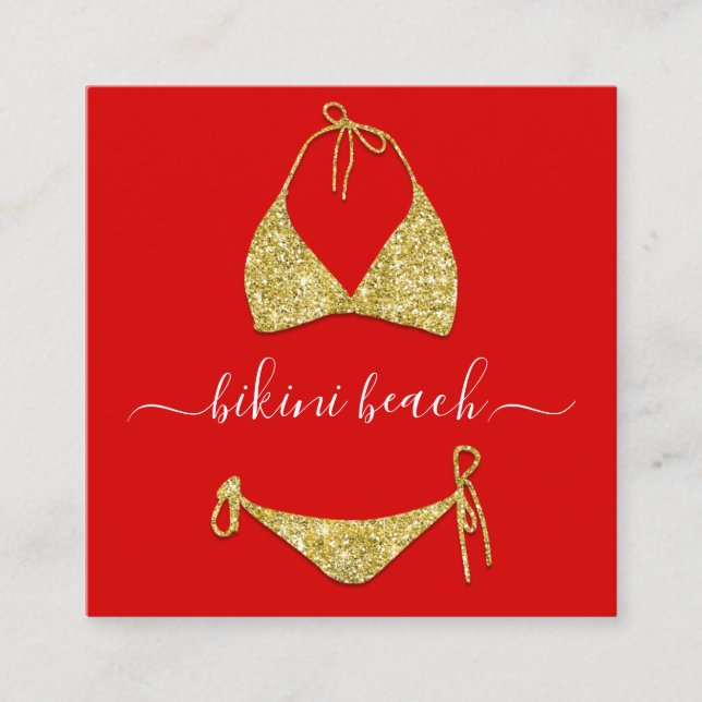 Carte De Visite Carré Gold Red Lingerie Beach Costume Sous-vêtements Sho (Devant)
