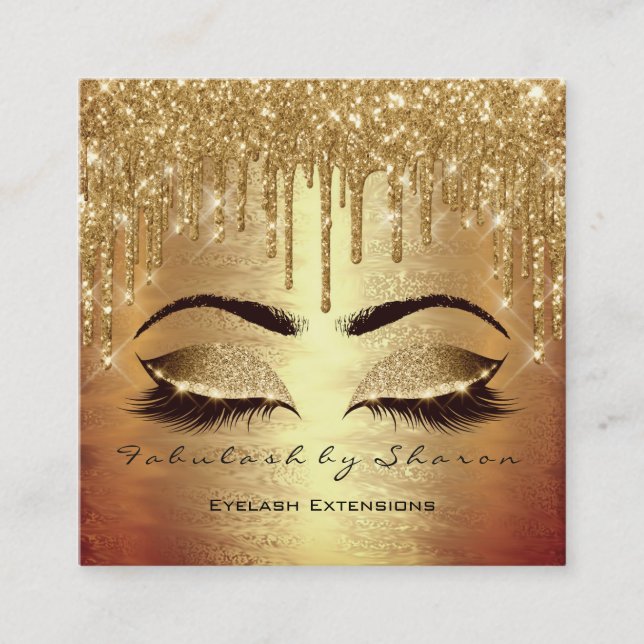 Carte De Visite Carré Gold Spark Artist Lashes Logo Salon de beauté (Devant)