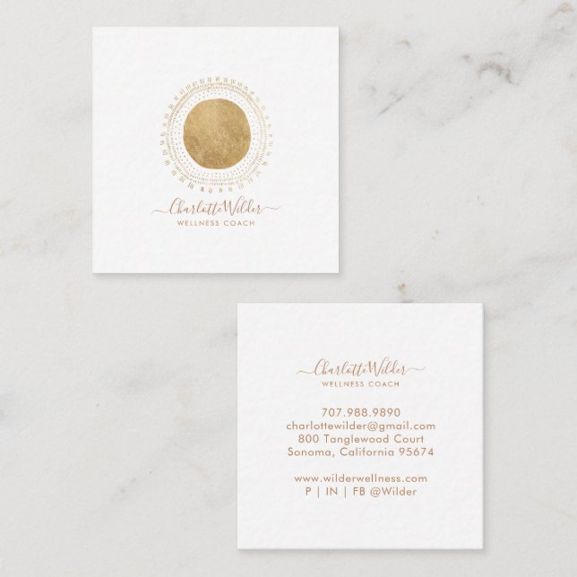 Carte De Visite Carré Gold Sun Wellness Coach (Devant / Derrière)