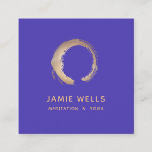 Carte De Visite Carré Gold Zen Enso Yoga Méditation Enseignant Purple