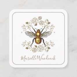 Carte De Visite Carré Golden Bee Rose Floral Laurel