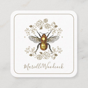 Carte De Visite Carré Golden Bee Rose Floral Laurel