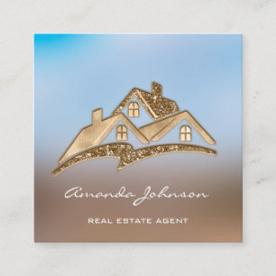 Carte De Visite Carré Golden Logo Maison Agent Immobilier Professionnel