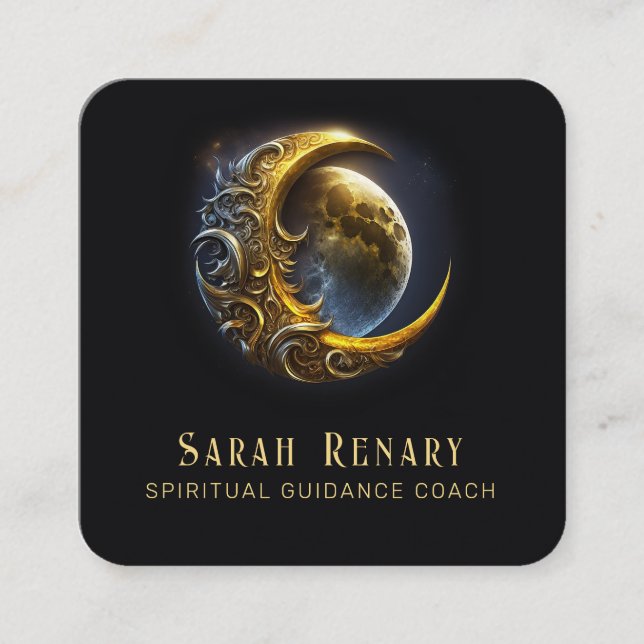 Carte De Visite Carré Golden Moon Astrologie Enseignant Entraînement Spi (Devant)