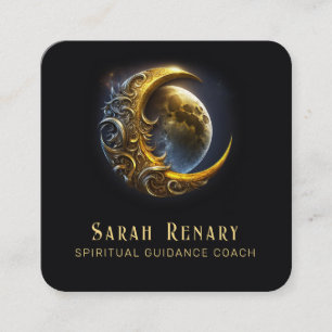 Carte De Visite Carré Golden Moon Astrologie Enseignant Entraînement Spi