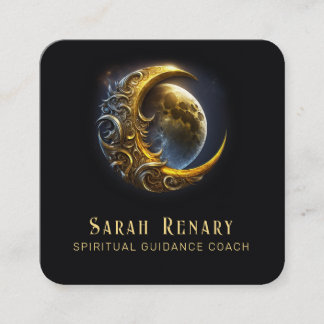 Carte De Visite Carré Golden Moon Astrologie Enseignant Entraînement Spi