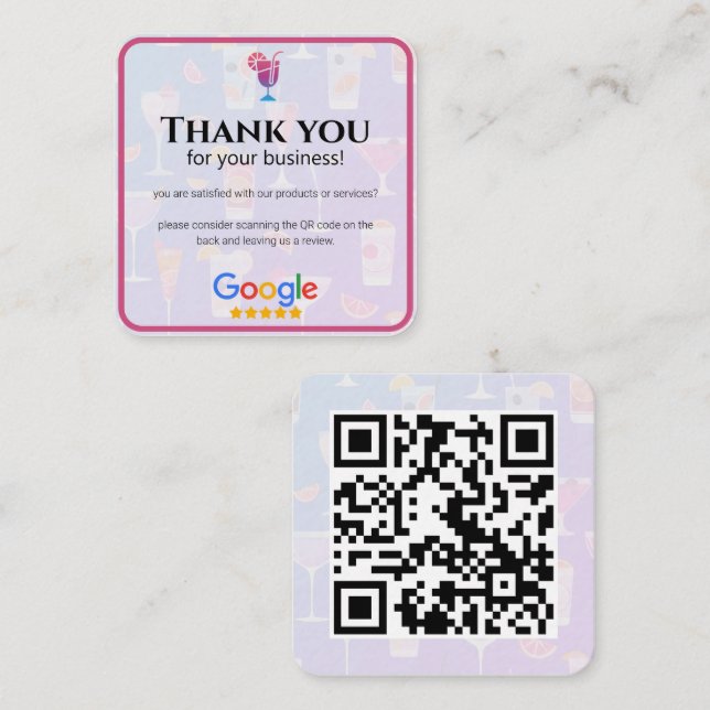 Carte De Visite Carré Google Avis | Cocktail Business Review (Devant / Derrière)