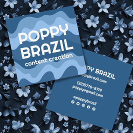 Carte De Visite Carré GRAND BOLD RETRO Curvy Wavy Stripes Cool Bleu