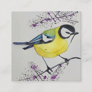 Carte De Visite Carré Grande Tit Bird Dessin, Main Tirée Bird Britanniqu