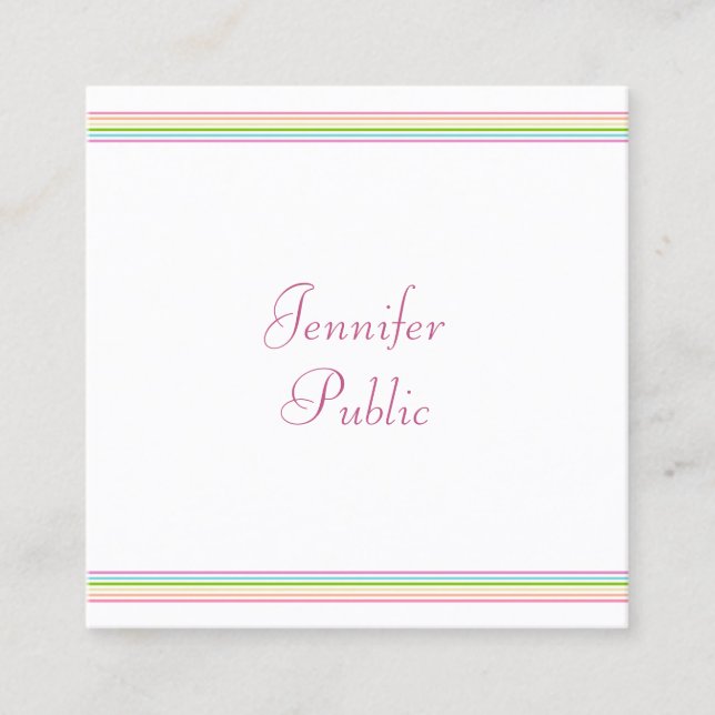 Carte De Visite Carré Grandes couleurs Modèle moderne manuscrite (Devant)