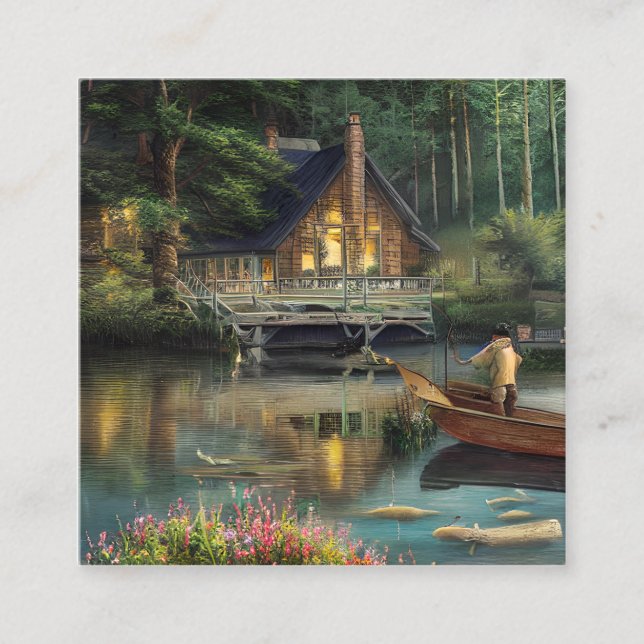 Carte De Visite Carré Graphique de pêche (Devant)