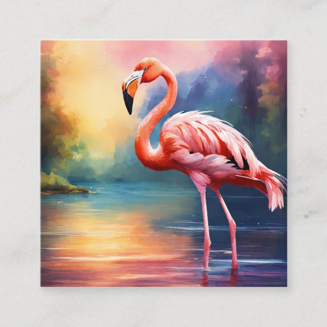 Carte De Visite Carré Graphique d'oeuvre de Flamant rose rose dans l'aqu (Devant)