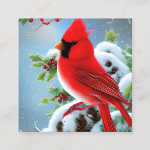 Carte De Visite Carré Graphique d'oiseaux du cardinal neige