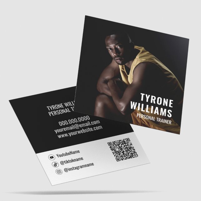 Carte De Visite Carré Gras Qr Code Fitness Personal Trainer (Bold Qr Code Fitness Personal Trainer Square Business Card
)