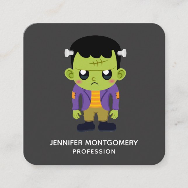 Carte De Visite Carré Green Frankenstein Monster Halloween Carré Busine (Devant)