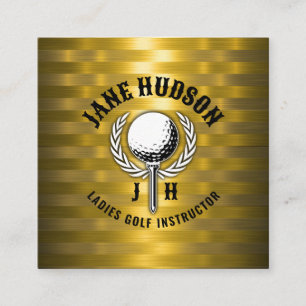 Carte De Visite Carré Grilles d'or personnalisées Golf Monogramme Design