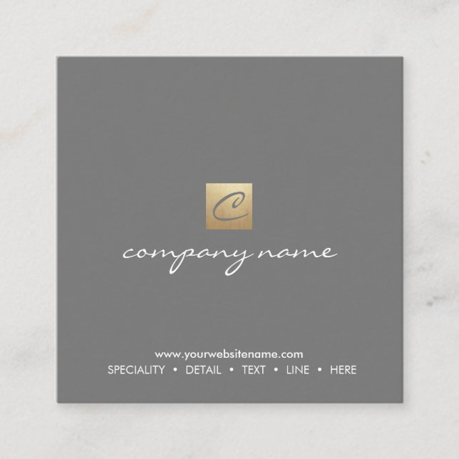 Carte De Visite Carré Gris minimaliste d'or de logo de style Luxe de (Devant)