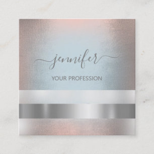 Carte De Visite Carré Gris Smoky Bleu Rose Stripes Professionnel