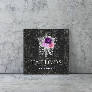 Carte De Visite Carré Grunge Floral Squelette gothique Tatouage Artiste
