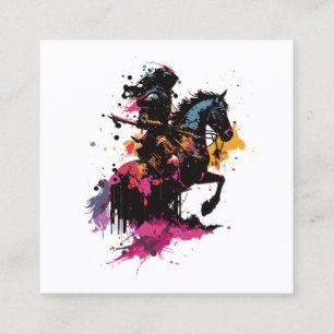 Carte De Visite Carré Guerrier équitation cheval en aquarelle