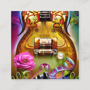 Carte De Visite Carré Guitare électrique étonnante avec Rose