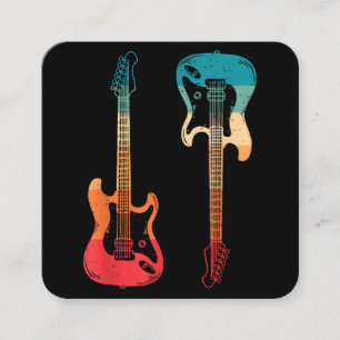 Carte De Visite Carré Guitare Rétro Guitariste Électrique Basse Guitare 