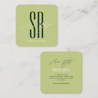 Carte De Visite Carré Hair stylist modern green monogram initials