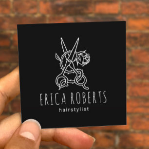 Carte De Visite Carré Hair Styliste Ciseaux Rose Logo Black Beauty Salon
