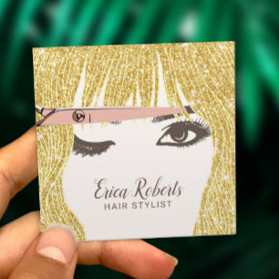 Carte De Visite Carré Hair Styliste Rose Gold Ciseau & Girl Beauté Salon