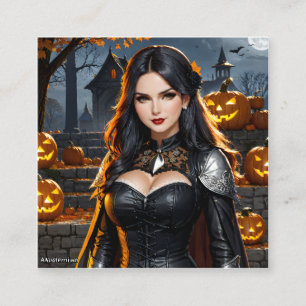 Carte De Visite Carré Halloween Girl est éffrayant et amusant charactère