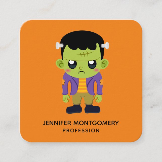 Carte De Visite Carré Halloween monstre Frankenstein Green (Devant)