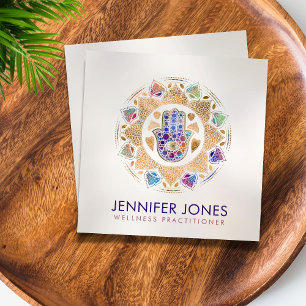 Carte De Visite Carré Hamsa Main - Main de Fatima à Lotus mandala