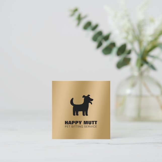 Carte De Visite Carré Happy Chien Logo Animaux assis Service Soins Faux  (Debout devant)