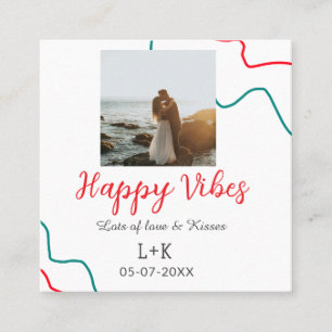 Carte De Visite Carré Happy Vibes nom du couple date mariage rouge