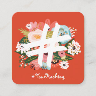 Carte De Visite Carré Hashtag botanique florale Médias sociaux rouges