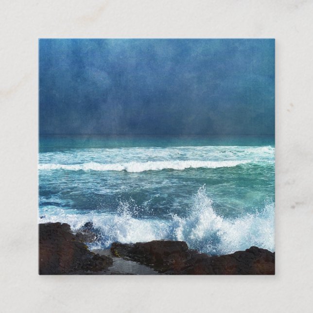 Carte De Visite Carré Hawaii Ocean Hawaii Waves Aqua Turquoise Blue Surf (Devant)